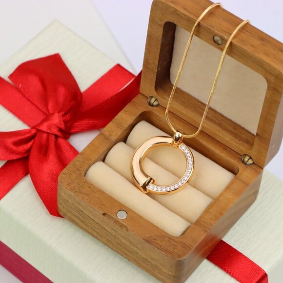 "Modern Rose Gold Circle Pendant with Half Crystal Accent Design, XPPT1256 - Picture 10 of 12